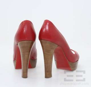 Christian Louboutin Red Leather Miss Marple Wood Platform Heels Size 