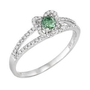   CT Green Heart Shaped Center Diamond and 0.37ct Melee in 14K WG Ring