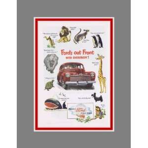    1946 Ford Sedan Red Zoo Animals Vintage Ad 