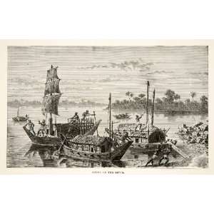  1881 Print Boat Ship Ganges River India Bangladesh 