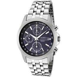 New Seiko Mens Blue Dial Chronograph Stainless Steel Watch SNDC07P1 