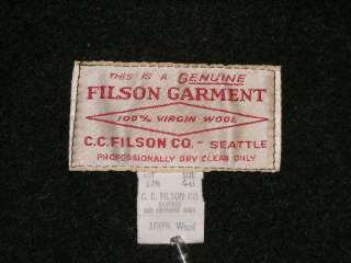 Filson Coat Mackinaw Cruiser Jacket 100% Virgin Wool Green 48 