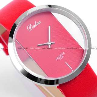 New Red PU Leather Quartz Lady Woman Wrist Watch Gift  