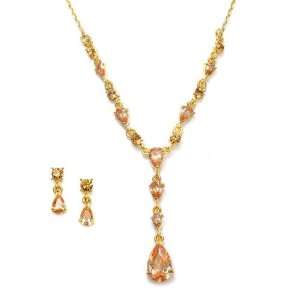  Mariell ~ Delicate CZ Pears Wedding Necklace Set Jewelry