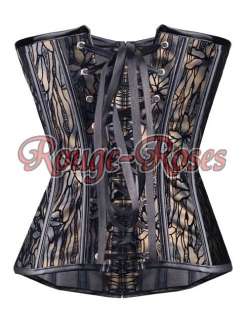 Fairy Goth Flowers Faux Leather CORSET Bustier S 6XL  