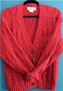 Casual Corner Red Cable Knit Cardigan Sweater Womens L XL  
