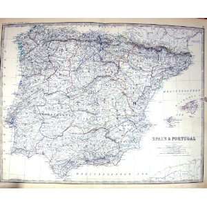  Johnston Antique Map C1860 Spain Portugal Ibiza Majorca 