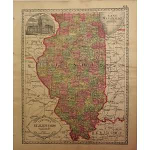  Antique Map of Illinois, iowa, 1888