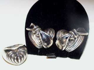 Lagos Sterling Heart Bow Earrings and Ring Set ESTATE  