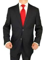   Italian Style Suit Worsted Wool 2 Button Business Suit Black Stripe