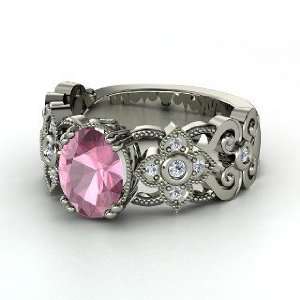  Mantilla Ring, Oval Pink Tourmaline Platinum Ring with 