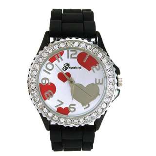  Geneva Heart Silicone Jelly Crystal Rhinestone Unisex Wrist Watch M582