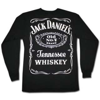 Jack Daniels Label Logo Long Sleeve Black Graphic TShirt  