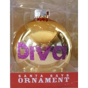 Macys Holiday Lane Diva Gold Ball Christmas Ornament with Magenta 