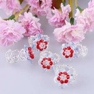 1Pcs Adjustable Flower Crystal Glass Beads Ring jra20  