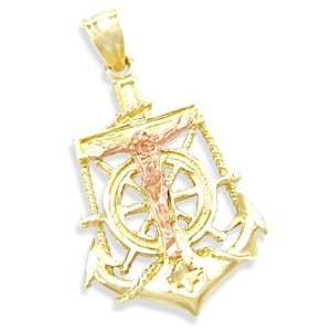    14K YELLOW and ROSE GOLD JESUS CRUCIFIX ANCHOR PENDANT: Jewelry