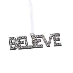  Pack of 6 Believe Jewel Encrusted Christmas Ornament 