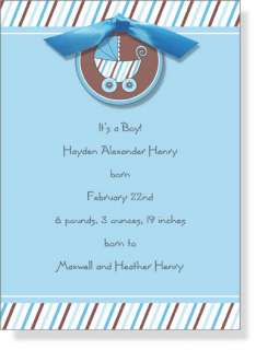 Personalized Boy Blue and Brown Baby Shower Invitations Stroller 