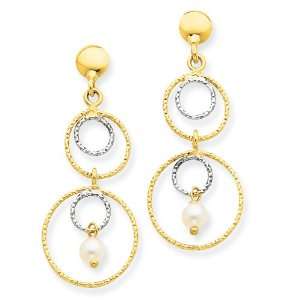  14k Gold Two tone Circles w/ FW Cultured Pearl Dangle Post 