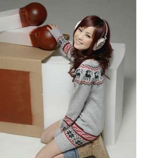 new warm casual korea deer cute lady hip dress long knit sweater top 