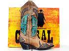 Corral Womens Antique Saddle / Turquoise Eagle Overlay Cowgirl Boots