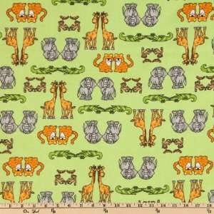  45 Wide Flannel Zoo Animals Lime Fabric By The Yard 