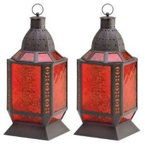  Amber Glass Square Moroccan Lanterns Candle Holders: Home Improvement