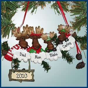 Personalized Christmas Ornaments   Moose Family in Pine Tree 