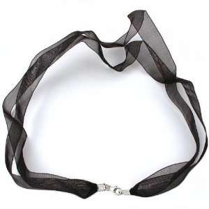 Organza Ribbon Necklace Black w Sterling Silver Clasp 17 