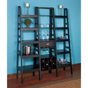 Black Ladder Shelf Storage with Wine Rack (3 Piece Set)  