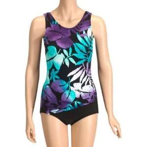    Turquoise and Purple Floral Print Drape Swimsuit: Home & Kitchen