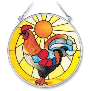 Amia 7043 Rooster Design Hand Painted Glass Suncatcher with Chain, 4 1 