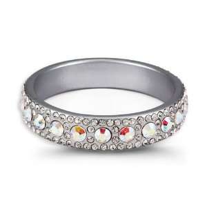    Rainbow White Swarovski Crystal Grey Bangle Bracelet Jewelry