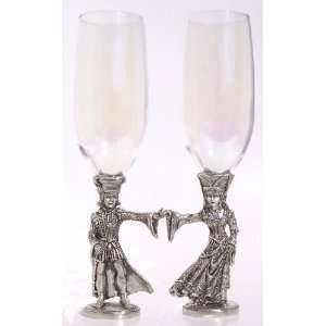 Romeo and Juliet Pewter Wedding Flutes 