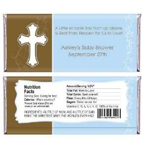 Little Miracle Boy Blue & Brown Cross   Personalized Candy Bar Wrapper 