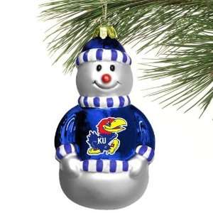  Kansas Jayhawks Blown Glass Snowman Ornament Sports 