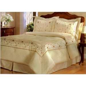   Brown Floral Embroidered Satin Quilted Comforter Set King Home