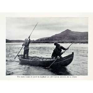  1951 Halftone Print Lapland Sweden Canoe Oar Lake Men 