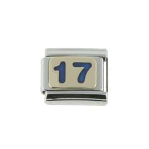    18K gold and steel Italian Charm number 17 blue enamel: Jewelry