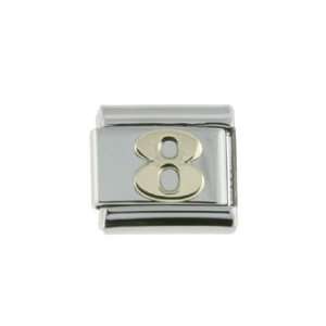    Stainless Steel & Genuine 18K Gold Italian Charm number 8 Jewelry