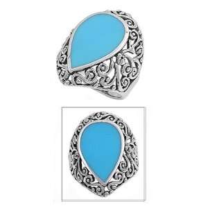   Silver 30mm Turquoise Pear Stone Ring (Size 6   10)   Size 8 Jewelry