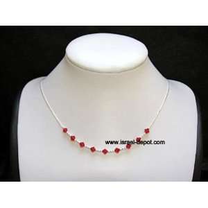   Red Light Siam Crystals 925 Silver Chain Necklace 