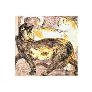  Two Cats Finest LAMINATED Print Franz Marc 24x18