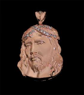 New 14K Red Gold Over .925 Silver Jesus Face Pendant  
