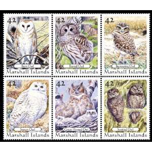  Marshall Islands Mint Stamp Owls Se tenant Block of 6 