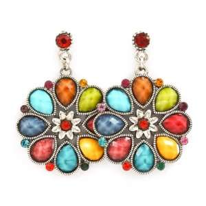 Flower Design Earrings with Colorful Stones Earrings 