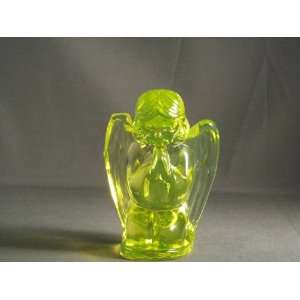  Solid Vaseline Glass Praying Angel with Wings Hand Made in 