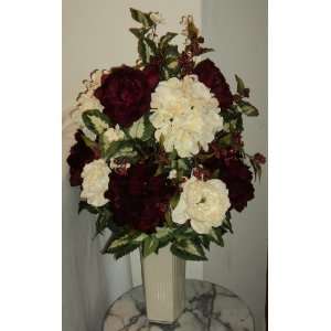   Burgundy & Cream Hydrangeas Silk Floral, Coleus Bush