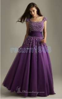   Sleeve Evening Dresses Fashion Beading A line Formal Prom Gown  