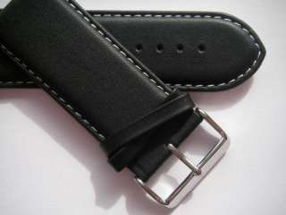   LUG SIZE Black plain white stitched leather watch band 30 mm  